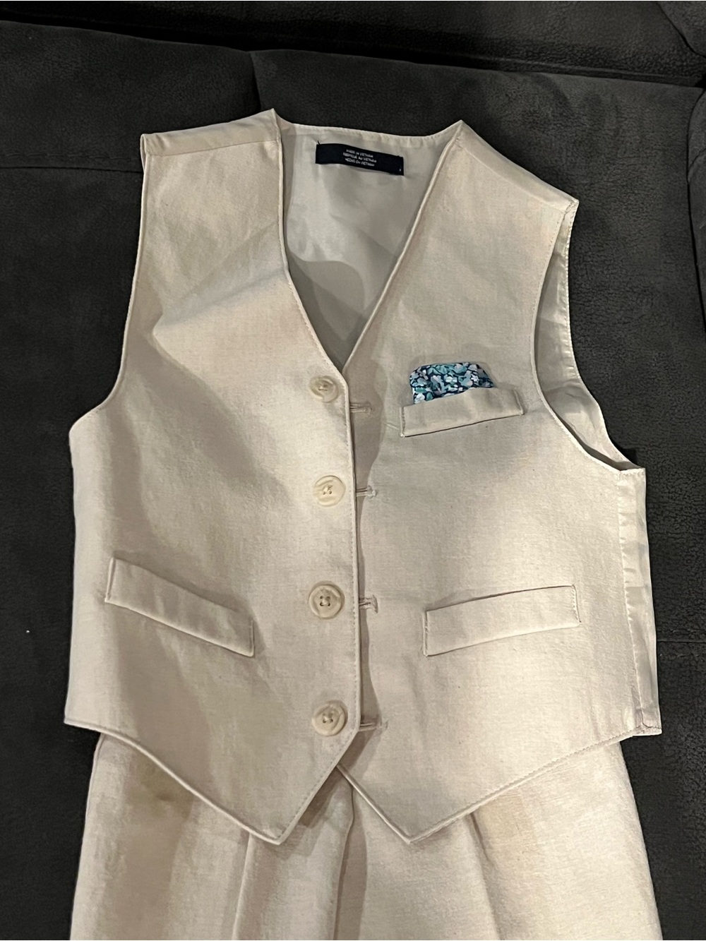 Kids 4T Cream Linen Vest and Pants